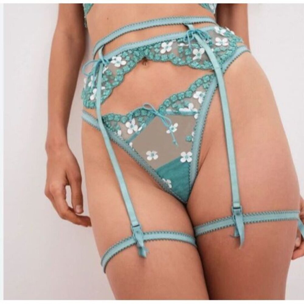 For Love & Lemons XXS Garter Belt Daisy Embroidered Green White New Wedding